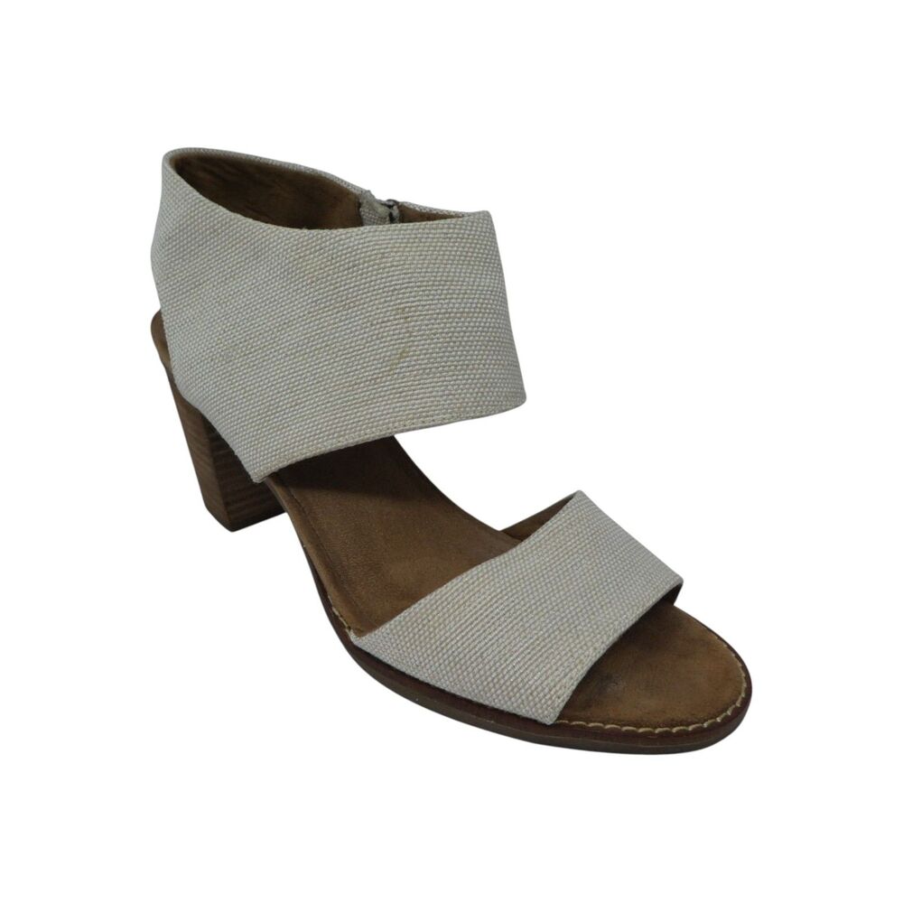 TOMS Majorca Natural Canvas Open Toe Block Heel Sandals Women's‎ 9.5